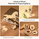 MiniStarCut 80 PCS Laser Materials Exploration Kit, DIY Laser Engraving Supplies Including Metal, Wood, PU Leather, Paper, Rock MiniStarCut