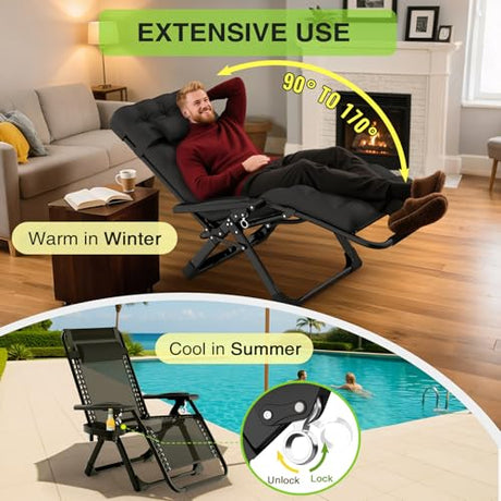 Suteck Zero Gravity Chair Set of 2, Reclining Camping Lounge Chair w/Removable Cushion, Upgraded Lock and Cup Holder, Reclining Patio Chairs Folding Recliner for Indoor and Outdoor Suteck