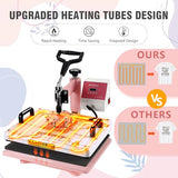 BetterSub 5 in 1 Heat Press Machine 12x15 inch, Industrial-Quality Sublimation Press with 30oz Tumbler Attachment & Curved Hat Plate, 360° Swivel Design for T-Shirts, Vinyl, DTF Film - Pink BetterSub