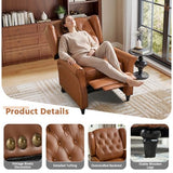 Bonzy Home Genuine Leather Pushback Recliner for Adults with Rivet Decoration, Push Back Recliner Chair with Overstuffed Cushion, Single Reclining Sofa with Button-Tufted Back for Living Room,Brown