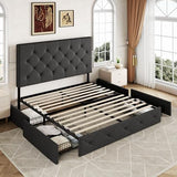 Allewie Upholstered Full Size Platform Bed Frame with 4 Storage Drawers and Headboard, Diamond Stitched Button Tufted, Mattress Foundation with Wooden Slats Support, No Box Spring Needed, Dark Grey Allewie