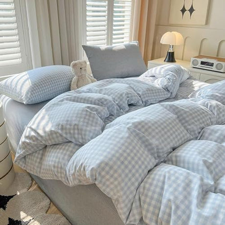 Nayoroom Blue Gingham Comforter Set Twin Size Plaid Checkered Comforter Kids Boys 2 Pcs Soft Lightweight Grid Farmhouse Dorm Bedding Set for All Seasons (1 Comforter, 1 Pillowcase) Nayoroom