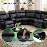 SIENWIEY Power Recliner Sectional Couch for Living Room,Leather Reclining Sectional Sofa with LED Lights, L Shpaed Corner Leather Couch with Storage Console&Cup Holders&USB Charging,Black