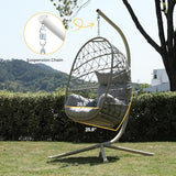 RoyalCraft Hanging Egg Chair Outdoor Swing Chair with Stand, Hammock Chair Indoor, Patio Boho Wicker Hanging Chair with Stand 350lbs Capacity for Garden, Balcony, Bedroom, Beige & Gray RoyalCraft