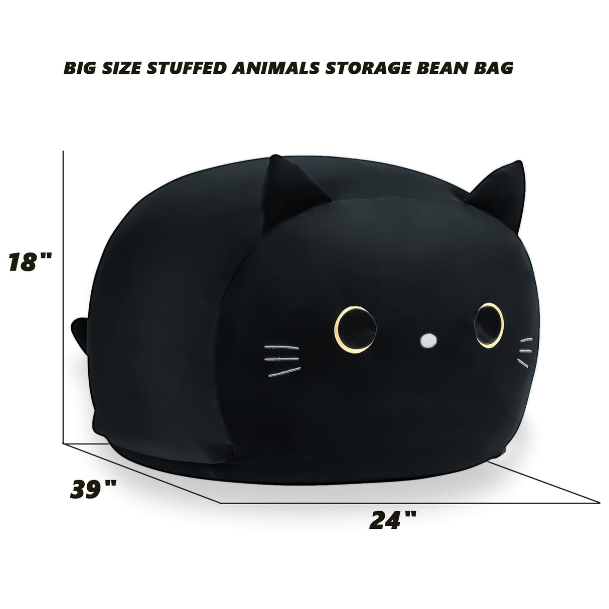 Stuffed Animal Storage Bean Bag Chair Cover for Kids Black Cat Beanbag Chair for Girls Large Size Toy Organizer Cover Only Without Filling cuebear