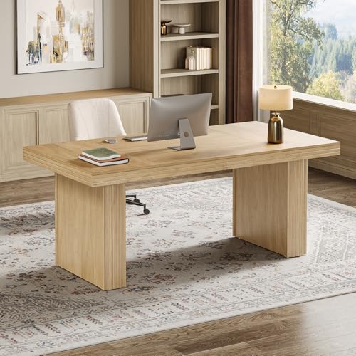 Tribesigns 63" Executive Desk, Modern Executive Office Desk with Thickened Desktop and Heavy-Duty Legs, Wood Writing Workstation Study Table Conference Table for Office, Natural Tribesigns
