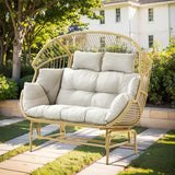Patio Chairs Outdoor Egg Chair - 2 Person Wicker Rocking Glider Chair Rattan Patio Lounge Rocker Chairs with Cushion and Pillow for Outside Porch Deck Backyard Garden(Yellow/Beige) Pugire