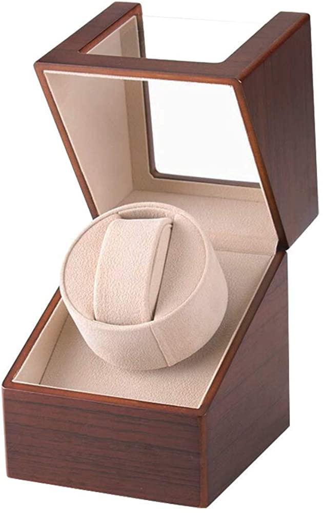 Automatic Single Watch Winder with Quiet Japanese Motor,AC Adapter or Battery Powered,Premium Leather Exterior and Soft Flexible Watch Pillows for Men's and Women's Watches (Wood texture-WW138R) LINGFANSTORE