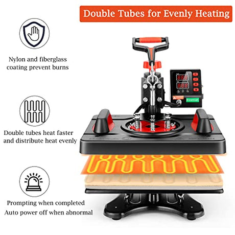 Casulo 8 in 1 Heat Press Machine Combo, 360-Degree Rotation Powerpress Heat Press Machine Digital Sublimation, Professional Heat Printing 15x12 Inch Heat Transfer for T-Shirts Mug Hats Plate Cap casulo