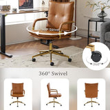 MOJAY Office Chair, Leather Desk Chair, Brown Desk Chair, Mid Century Modern Office Chair, Swivel Comfy Upholstered Executive Desk Chair with Gold Legs and Armrests for Home, Office (Camel&Golden) MOJAY