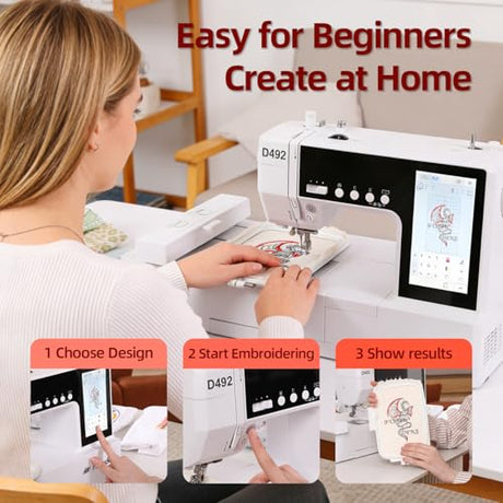 FLEURDENZ D492 Embroidery Machine with 4.5" x 7" Area for Beginners, Home DIY, Sewing & Embroidery Machine with Hoops, 180 Built-in Designs with USB Import, 7-Inch Touchscreen, Auto Threader & Cutter FLEURDENZ