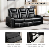 CANMOV Home Theater Seating Seats, Theater Recliner Chair Sofa, PU Leather 3 seat Power Recliner Sofa with Cup Holders, Hidden Arm Storage, USB Ports,Black