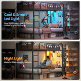 Itaar Metal Bunk Bed Twin Over Twin with Hall Tree, Power Outlet, LED Bunk Bed with 4 Storage Drawers, Bed with Safety Guardrail & Ladders, No Box Spring Needed, Easy Assembly, Rustic Brown Itaar