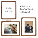 XKIILH 8x10 Picture Frames Walnut Solid Wood with Real Glass Vertical Horizontal Standing Display Photos 5x7/6x8 with Mat or 8x10 Without Mat Lovely Gift for Desk Tabletop Wall Mount H10 XKIILH