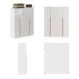 Homsee 63" W Wardrobe Closet Armoire with 4 Glossy Doors, Wooden Bedroom Clothing Storage Cabinet with 3 Hanging Rods & 10 Storage Compartments, White Homsee
