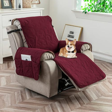 100% Waterproof Recliner Chair Cover, Recliner Chair Covers for Reclining Chair, Non-Slip Fabric Recliner Couch Cover for Living Room, for Pets Kids Protector, Washable (Wine Red, 23.6"Recliner Chair) YUEANG
