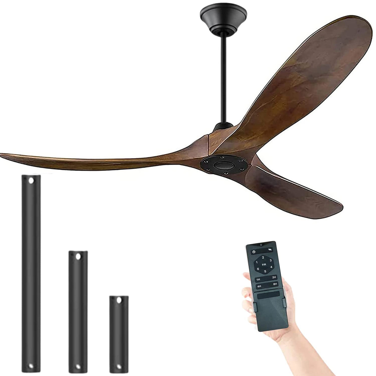 XCWIIE Modern Ceiling Fan No Light 60" Outdoor Ceiling Fans Retro Wood Ceiling Fans, 3 Balsa Wood Blades, DC Motor, for Restaurant Living Room Bedroom Inverter Silent Fan with Remote Timing Function XCWIIE