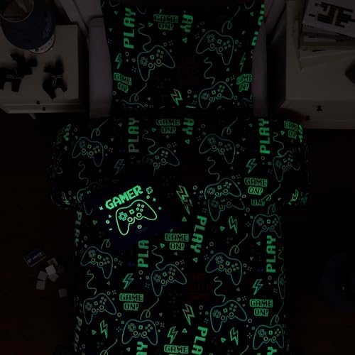 Wink Deer Twin Comforter Set for Boys-3 Pieces Gamer Glow in the Dark Twin Bedding Sets for Kids,1 Comforter,1 Sham and 1 Decor Pillow Wink Deer