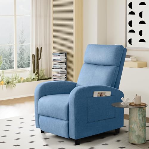 Furniwell Massage Recliner Chair for Living Room Adjustable Fabric Reclining Chair Home Theater Seating Modern Winback Single Sofa for Adults with Footrest (Blue)