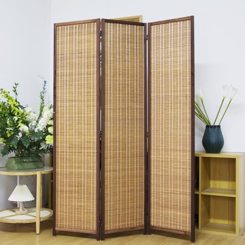 Pawlabay 3 Panel Bamboo Room Divider Screen,5.6 FT Tall Bamboo Divider Folding Panel Screen,Freestanding Panel Divider for Room Seperation,Brown PawlaBay