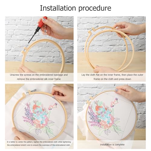 4 Pack Embroidery Kit for Adult - 15x15cm Pre-Stamped Tree Pattern Cross Stitch Kit with 5.91 Inch Bamboo Hoop, Floss, Needles - DIY Craft Kit for Home Decoration & Gift Giving