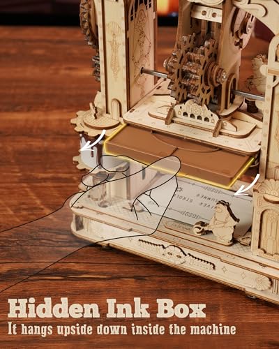 ROBOTIME Printing Press Wooden Puzzle, 3D Puzzles for Adults and Teens, Mechanical Wooden Model to Build, Unique Toy House Warming Birthday for ROBOTIME