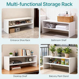 DUMOS 31 Inch Stackable White Shoe Rack, 2-Tier Wooden Storage Benches Organizer, Freestanding Entryway Bench for 6-9 Pairs Shoes, for Entryway, Office, Bathroom Use, White DUMOS