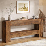 TRIBEWOOD Solid Wood Console Table, 63-Inch Farmhouse Entryway Table with 2-Tier Storage Shelf, Rustic Wooden Narrow Long Sofa Table Behind Couch for Entryway, Hallway, Foyer, Living Room, Brown TRIBEWOOD