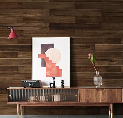 COLAMO 10 Black Walnut Peel and Stick Shiplap Boards for Wall,Adhesive Wall Wood Panels,Stick on RV Backsplash Rustic Weathered Reclaimed Wood Wall Paneling,Wood Planks for Accent Wall Living - WoodArtSupply