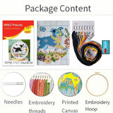 Zhenqing Collie Dog Cross Stitch Kit with Floral Garden, 11CT Printed 24x24cm, Beginner Embroidery Set Including 20cm Hoop(70795)
