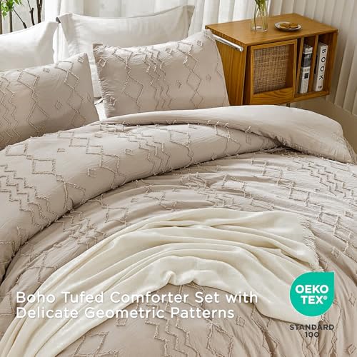 Andency Comforter King Size Set Khaki, 3 Pieces Boho Tufted Fall Bedding Comforters & Sets for King Bed, Soft Fluffy Tan Bed Set (104x90In Comforter & 2 Pillowcases) Andency