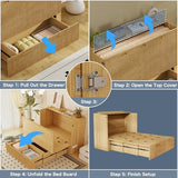 Jotirxe Full Size Murphy Bed: Murphy Cabinet with Charging Station & Large Drawers, Fluted Cabinet Bed with Foldable Panel for Guest Room, Living Room and Office, Oak Jotirxe