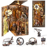 TOYQI Book Nook Kit, Book Nook Kits for Adults, DIY Miniature Dollhouse Kit 3D Wooden Puzzle Booknook Bookend with LED Light