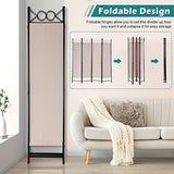 4 Panel Room Dividers Folding Privacy Screens, 68 Inch Tall Steel Frame & Fabric Surface Room Seperating Wall Divider, Portable Freestanding Room Partitions for Living Room Bedroom, Tan Dkelincs