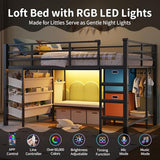 DICTAC Low Twin Loft Bed with Reading Corner,3 Sling Drawers and 2 Movable Storage Bins,Metal Twin Size Loft Bed for Kids with LED Lights and Storage Basket,13.98" H Safety Guardrail & Stairs, Black DICTAC