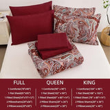 DJY Red Paisley Comforter Set Queen Size, 7 Piece Bed in a Bag Boho Paisley Pattern Comforter Set, Soft Lightweight Microfiber Reversible Bedding Set for All Season (90''x90'') DJY