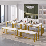 VECELO 3-Piece 63" Extendable Kitchen Table with Benches/Chairs, Modern Breakfast Dinette/Dining Room Set for 4/6/2, Small Space Saving Design, Easy Assembly VECELO
