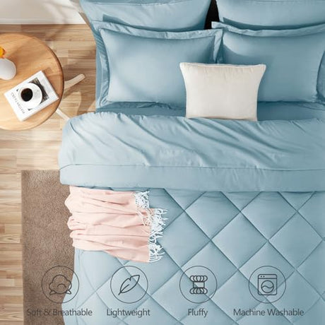 CozyLux King Size Comforter Set Light Blue - 7 Pieces Bed in a Bag King, Luxury Soft Bed Set for All Seasons, Bedding Set with Down Alternative Comforter, Sheets, Pillowcases & Shams CozyLux
