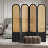 ALeesing 4 Panel Room Dividers and Folding Privacy Screens, Hand-Made Rattan Room Divider with Bi-Directional Hinge, Pre-Assembled Wood Room Divider Wall for Home Office Bedroom, Black ALeesing