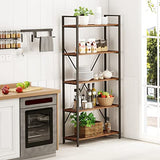 BON AUGURE 5-Tier Rustic Oak Industrial Bookshelf with Metal Frame BON AUGURE