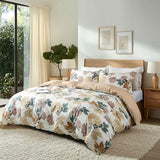 OAITE Duvet Cover King Size,Reversible Blooming Flower Orange Duvet Cover Set with Zipper Closure, 3 Pieces Modern Patterns Soft Microfiber Bedding Set with 8 Ties(104’’*90’’,2 Pillow Cases) OAITE
