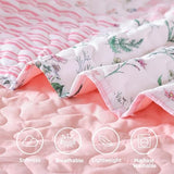 YIKUSH Quilt Sets Queen Size Floral Quilt Set 3 Pieces Bedding Set Bedspreads Pink Comforter Blanket with 2 Pillow Cases- Ultra Soft Floral Coverlet with Printed Pattern 90in.x 90in YIKUSH
