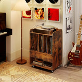 Giantex Record Player Stand, Rolling Turntable Stand with Drawer & Lockable Wheels, Record Player Table Holds Up to 150 Albums, Vinyl Record Storage for Living Room Bedroom, Rustic Brown Giantex