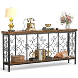 ikkle 70.9" Extra Long Console Table, Industrial Narrow Sofa Table Behind Couch with 2 Tier Storage Shelf, Entryway Hallway Accent Table for Living Room, Foyer, Rustic Brown ikkle