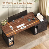 SEDETA Farmhouse Electric Standing Desk, 55" Height Adjustable Computer Desk with 3 Drawers, File Cabinet, Storage Shelves, Power Outlets, Wood Home Office Desk for Work, Study, Writing, Black SEDETA