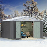 Greesum 10×8FT Outdoor Storage Shed, Metal Patio Storaged Sheds with Lockable Doors, Sheds & Outdoor Storage for Bike, Backyard, Pool and Garden, Gray Greesum