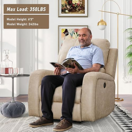 HAOMARKETS Electric Recliner Chair, Soft PU Leather Power Recliners with Padded Backrest, Single Overstuffed Heavy Duty Reclining Sofa for Living Room Bedroom, Beige HAOMARKETS