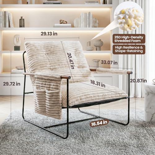 HavBeat Comfy Accent Chair Cozy Reclining Sleeper Oversized Recliner Arm Chairs for Living Room Modern Lounge Armchair with Wood Armrests Sturdy Upholstered Single Sofa for Bedroom Home Office