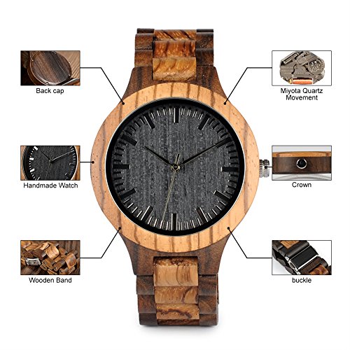 BOBO BIRD Men's Zebra Wood Watch Analog Quartz Lightweight Handmade Wooden Sports Casual Watches BOBO BIRD