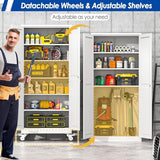 GAIOUS Metal Garage Storage Cabinet with Lock, Steel Tool Cabinet with 2 Doors and 5 Adjustable Shelves, 75” Tall Lockable File Cabinet with Wheels, Organization for Home Office Garage Gym - White GAIOUS